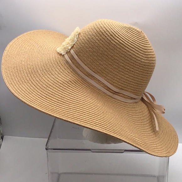 August Hat Tan Floral Paper Weave Sun Hat - Picture 2 of 6